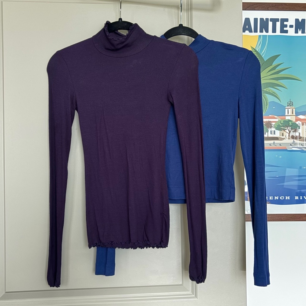 Aritzia Wilfred Purple and Blue Mock Neck Long Sleeve Set